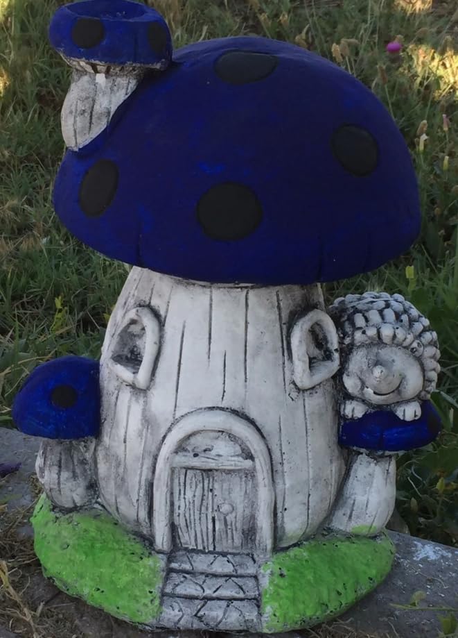 Whimsical Mushroom House Decor with Hedgehog, Toadstool House with Hedgehog, Mushroom Sculpture, Mushroom Statue with Hedgehog