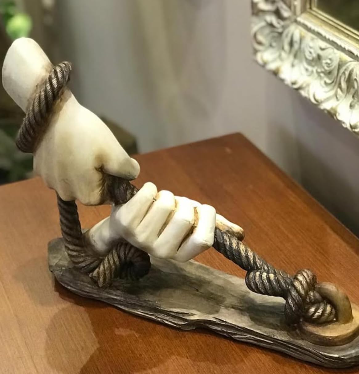 Decorative Hand Wrapped In Rope Sculpture, Hands Wrapping a Rope Figurine, Hand Sculpture Decor, Tug of War Figurine, Artistic Rope Statue, Rope Sculpture