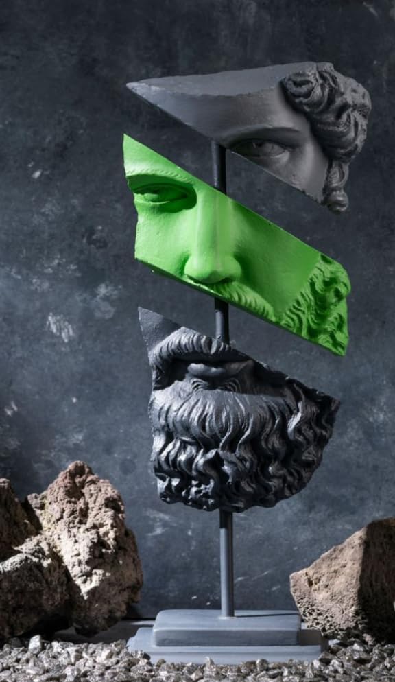 Modern Poseidon Sculpture on Pedestal, Contemporary Poseidon Bust Statue, Polyester Poseidon Head Statue with Stand, Poseidon Face Statue
