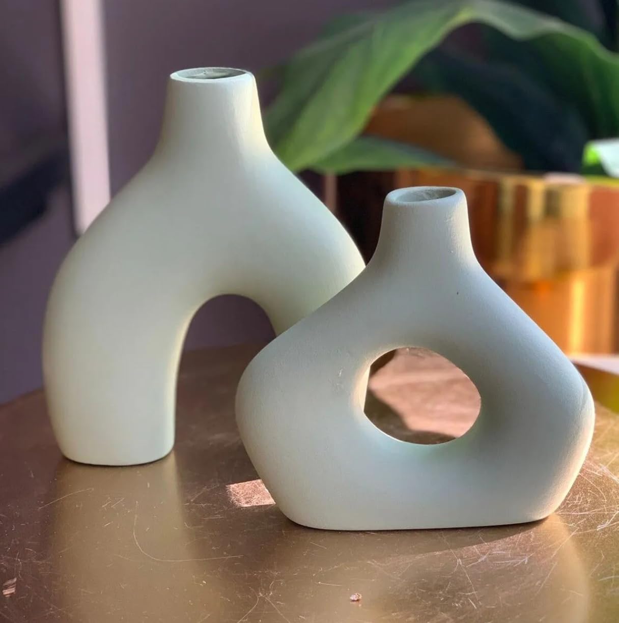 Amorphous Ceramic Vases Set-2, Round Matte Donut Vases, Minimalist Home Decor, Handmade Vase, Decorative Gift, Boho Style Vase, Donut Vase, Round Vase, Amorphous Vase