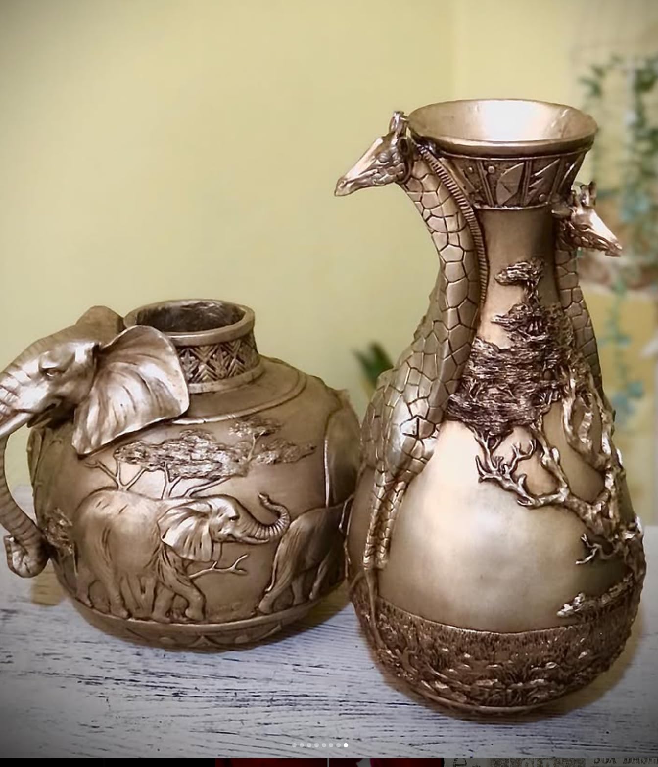 Elefantenvase, handgefertigtes Safari-Dekor, Wildlife Art Decor, Elefanten-Henkelvase, exotisches Wohndekor, Elefantenvase-Dekor, afrikanische Vase, Wildlife Vase