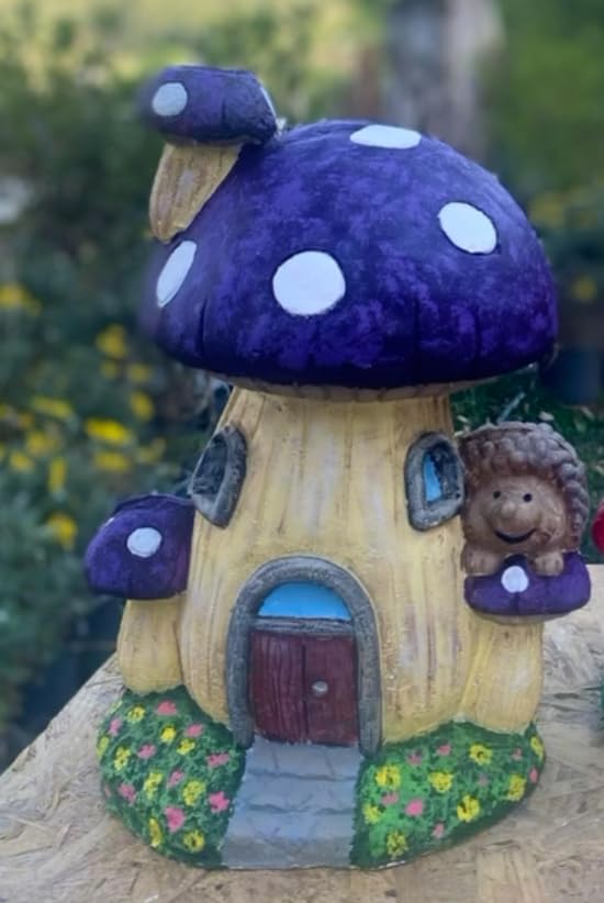 Whimsical Mushroom House Decor with Hedgehog, Toadstool House with Hedgehog, Mushroom Sculpture, Mushroom Statue with Hedgehog