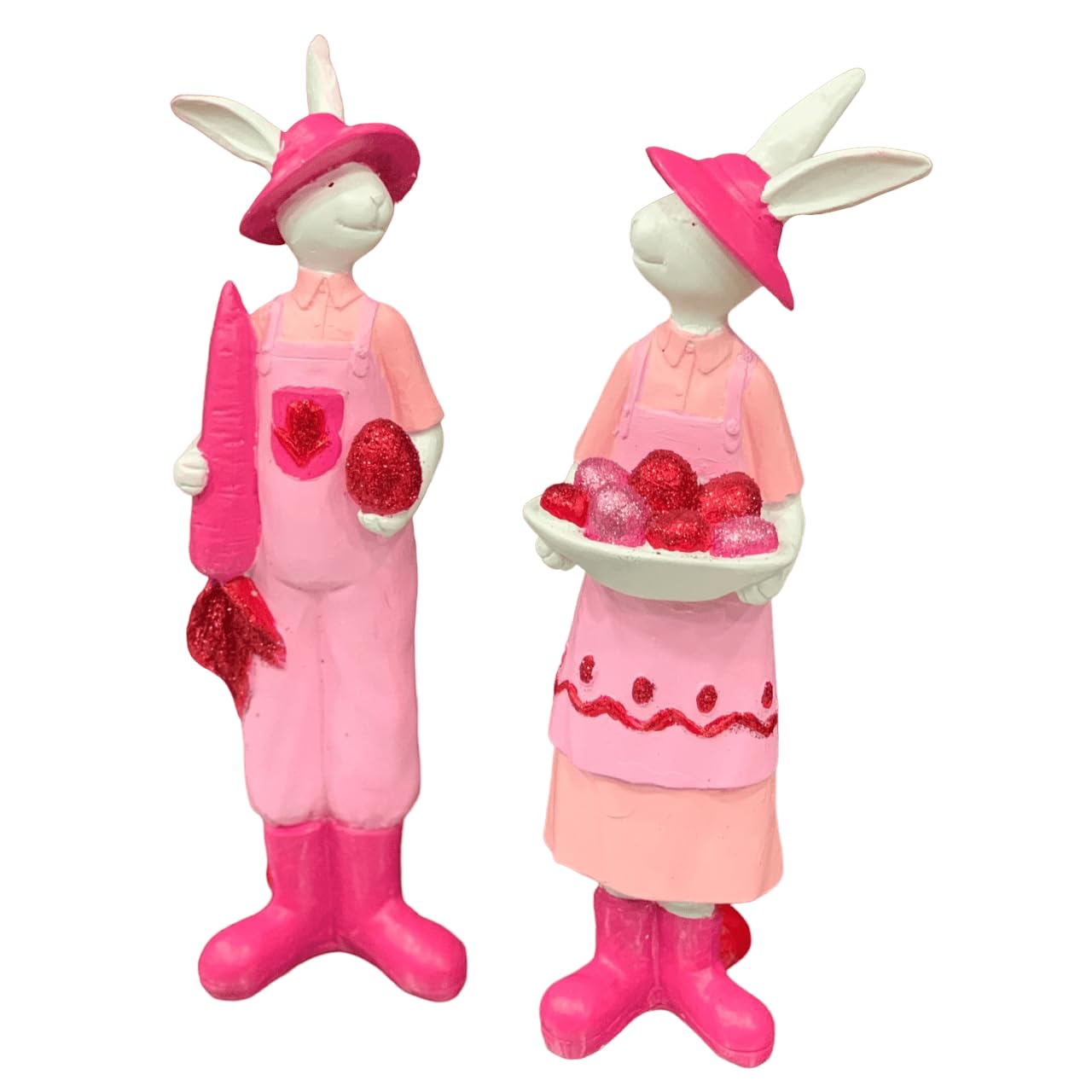 Easter Bunny Figurines with Carrot and Basket of Eggs, Handpainted Bunny Statue, Easter Egg Basket Bunny, Polyester Easter Decor, Easter Rabbit Sculpture