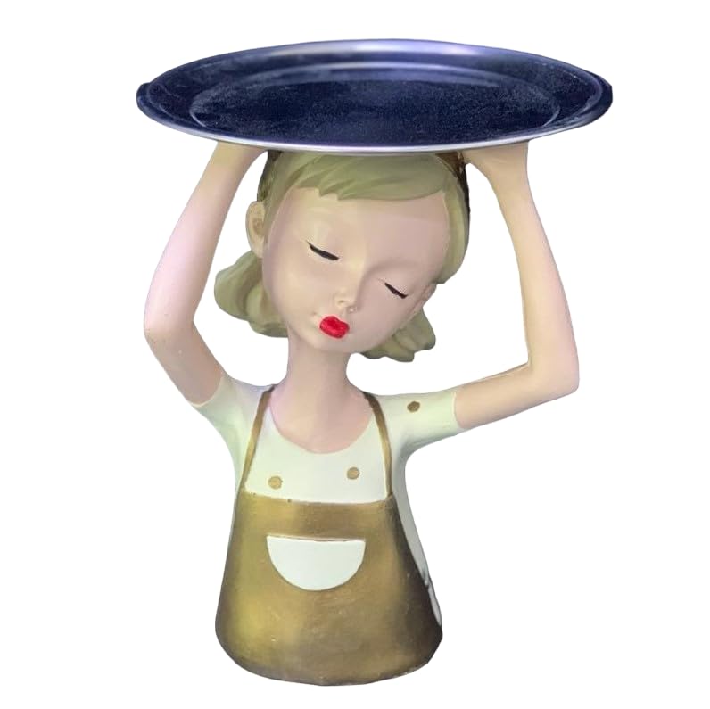 Girl Sculpture With Tray Decor, Handcrafted Girl Holding Tray Figure, Functional Girl Figurine With Tray, Decorative Girl Figurine For Gift, Girl Sculpture, Girl Decor, Girl Statue