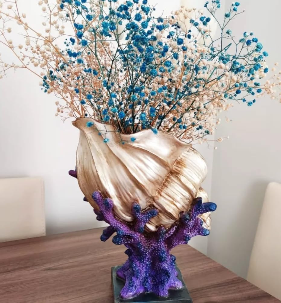 Seashell Vase with Coral Base, Seashell Flower Vase, Seashell Vase, Modern Coastal Shell Vase, Ocean Home Decor, Nautical Decor, Ocean Vase