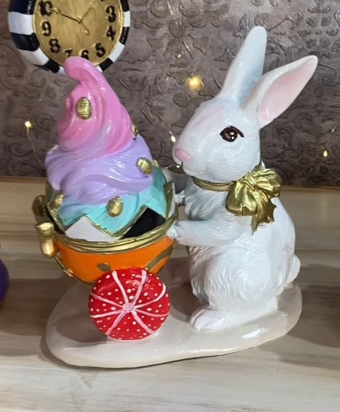 Rabbit Holding Ice Cream Cart Figurine, Whimsical Bunny Ice Cream Vendor, Bunny Vendor Figurine, Rabbit Themed Decoration, Rabbit Decor