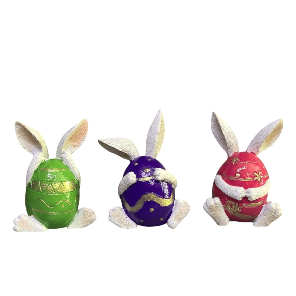 Set of 3 Easter Bunny Egg Figurines, Cute Hand Painted Polyester Bunny Decorations, Easter Bunny Decor, Bunny Egg Decor, Bunny in Eggshell, Easter Bunny Statue, Easter Bunny Decor