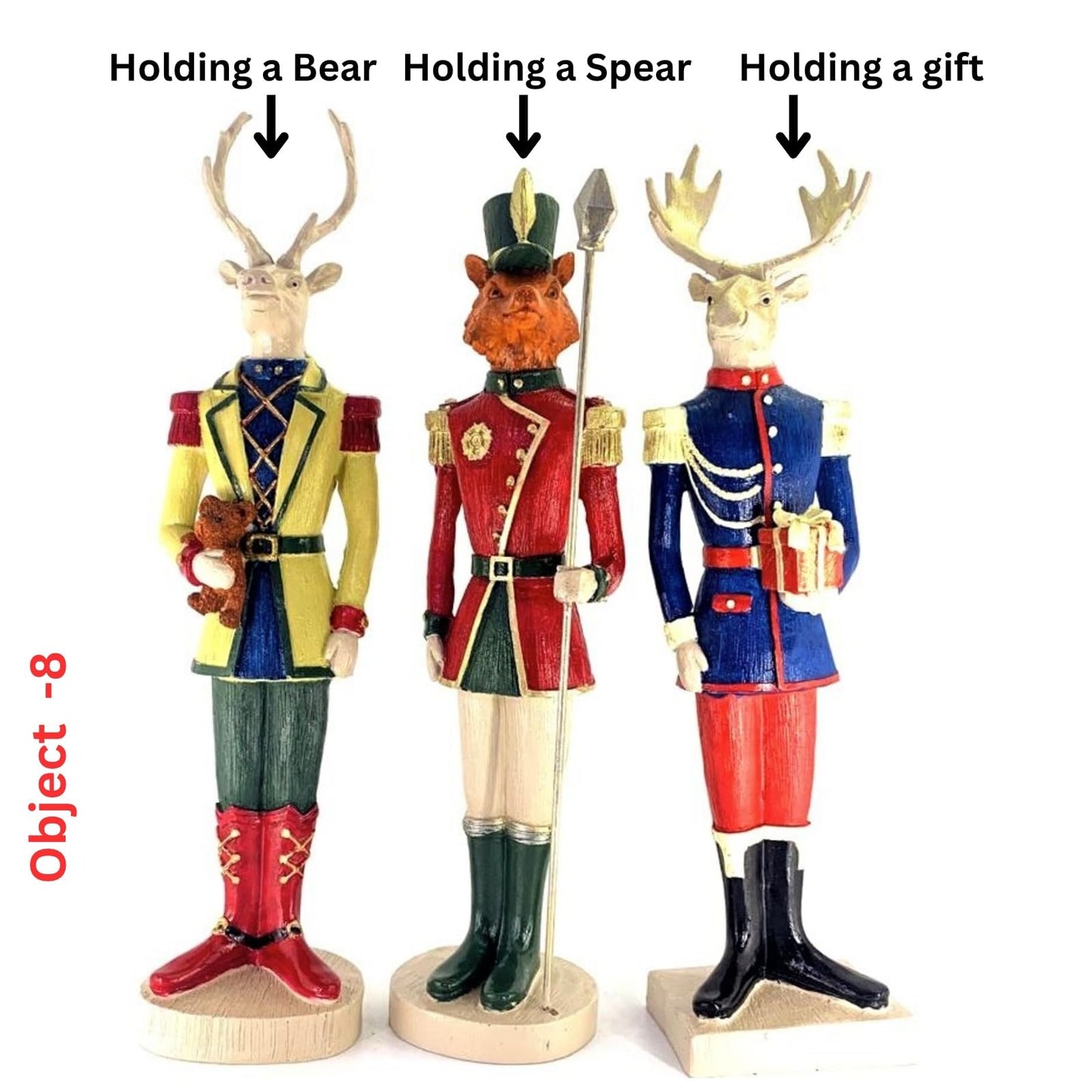 Nutcracker Figurines Set of 3, Nutcracker Animal Sculptures, Christmas Animal Soldier Figurines, Deer Figurine, Nutcracker Decor, Nutcracker Sculpture, Nutcracker Statue