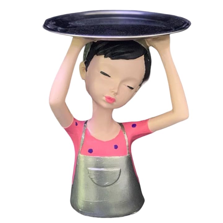 Girl Sculpture With Tray Decor, Handcrafted Girl Holding Tray Figure, Functional Girl Figurine With Tray, Decorative Girl Figurine For Gift, Girl Sculpture, Girl Decor, Girl Statue