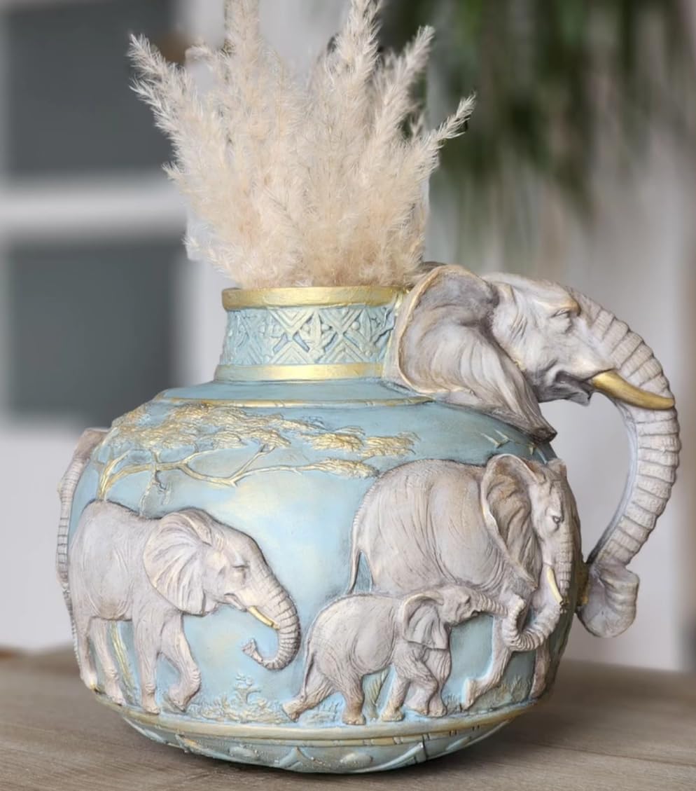 Elefantenvase, handgefertigtes Safari-Dekor, Wildlife Art Decor, Elefanten-Henkelvase, exotisches Wohndekor, Elefantenvase-Dekor, afrikanische Vase, Wildlife Vase