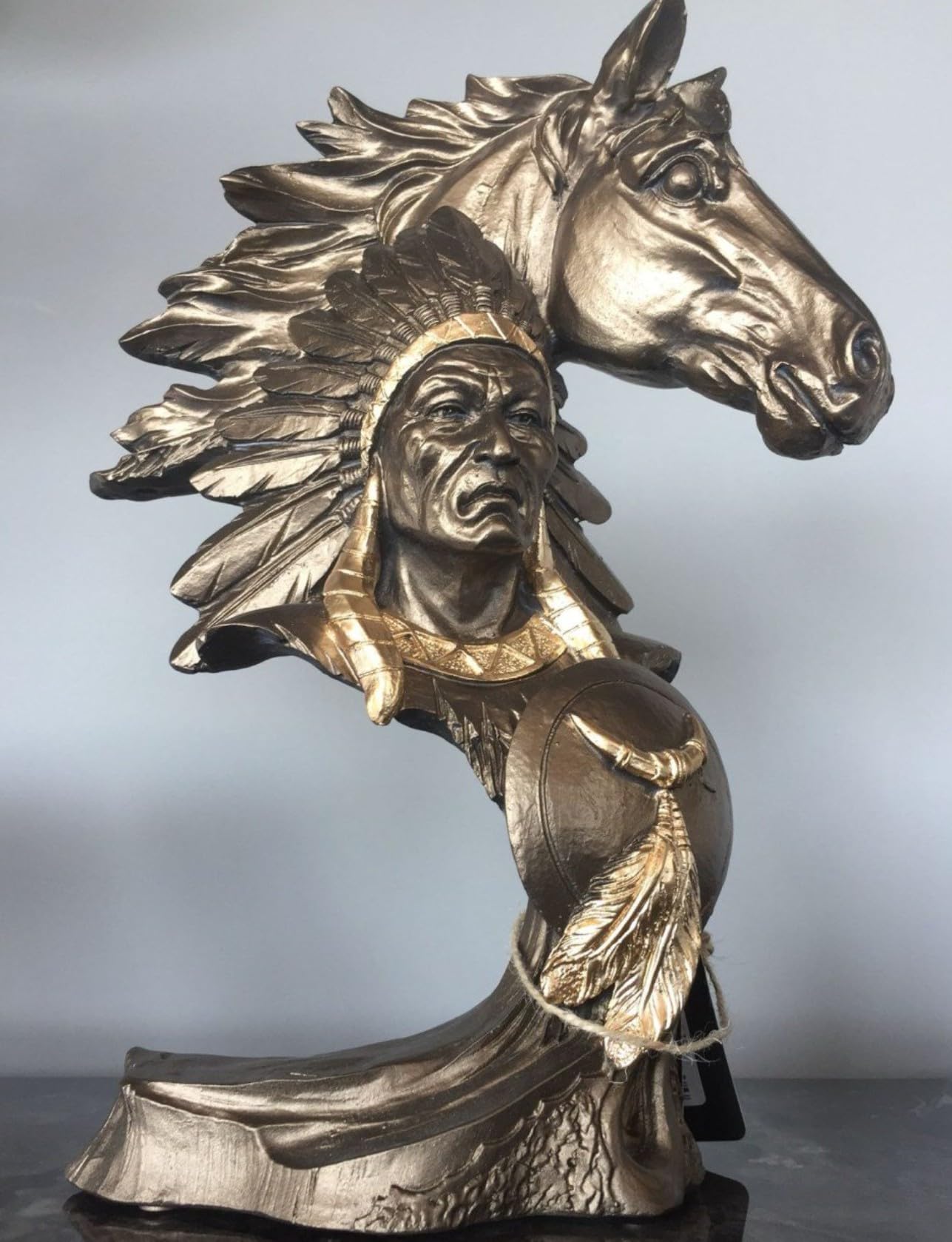 Native American Indian Chief and Horse Bust Sculpture, Western Decor, Native American Statue, Indian Chief Bust, Western Home Decor, Indian Chief Decor, Indian Chief Statue