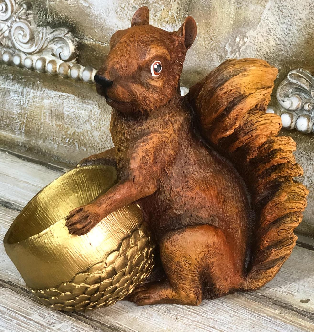 Adorable Squirrel Holding Pot, Polyester Animal Statue, Squirrel Holding Planter, Polyester Squirrel Decor, Rustic Animal Garden Statue, Squirrel Sculpture, Squirrel Planter