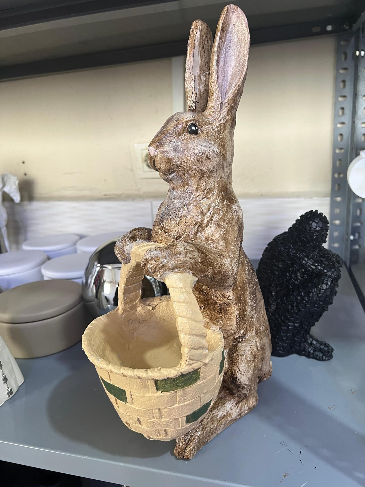 Rabbit Sculpture with Basket, Decorative Bunny Figurine, Easter Home Decor, Rabbit Sculpture, Bunny Decor with Basket, Easter Bunny Figurine, Easter Rabbit Sculpture