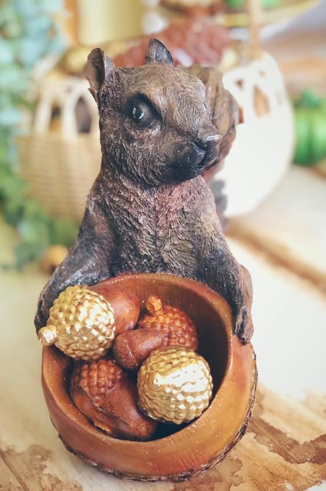 Adorable Squirrel Holding Pot, Polyester Animal Statue, Squirrel Holding Planter, Polyester Squirrel Decor, Rustic Animal Garden Statue, Squirrel Sculpture, Squirrel Planter