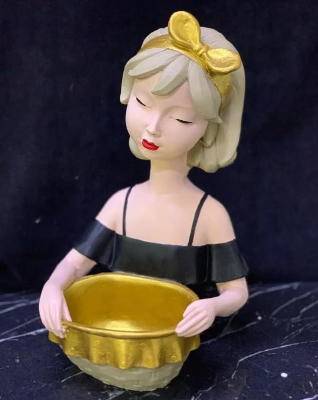 Girl Figurine Decor, Girl With Bowl Sculpture, Handmade Lady Bowl, Cute Girl Figurine Holder, Lady Hamper Figurine, Girl Sculpture, Girl Statue, Girl Decor, Girl Objects