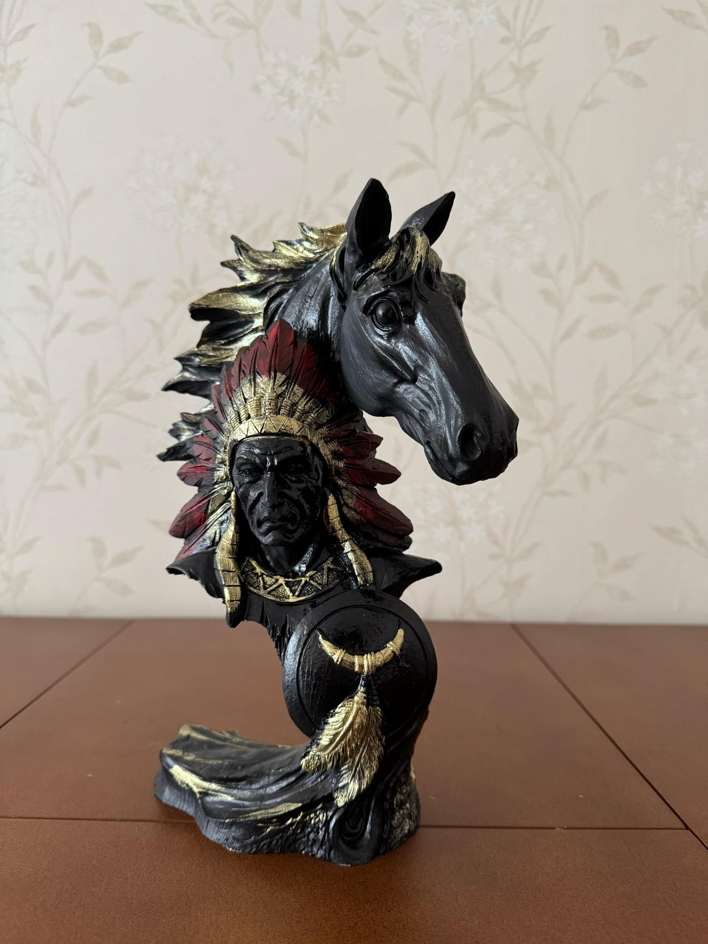 Native American Indian Chief and Horse Bust Sculpture, Western Decor, Native American Statue, Indian Chief Bust, Western Home Decor, Indian Chief Decor, Indian Chief Statue