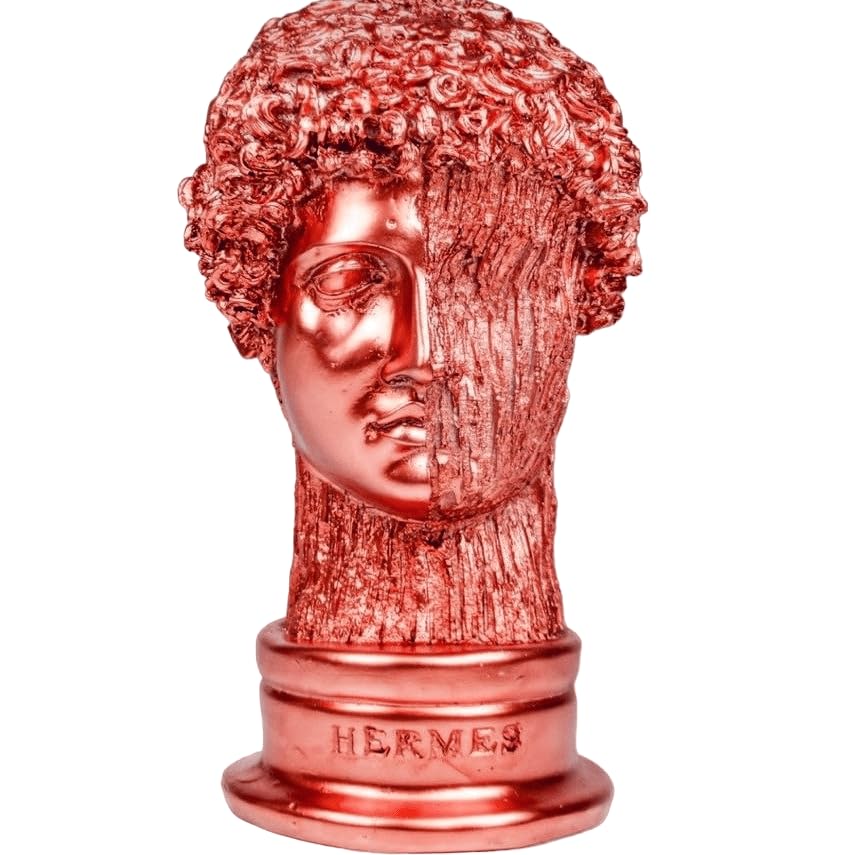 Greek Hermes Bust Sculpture with Textured Accent, Greek Head Bust Statue, Classical Art Decor Bust, Greek Hermes Head Sculpture