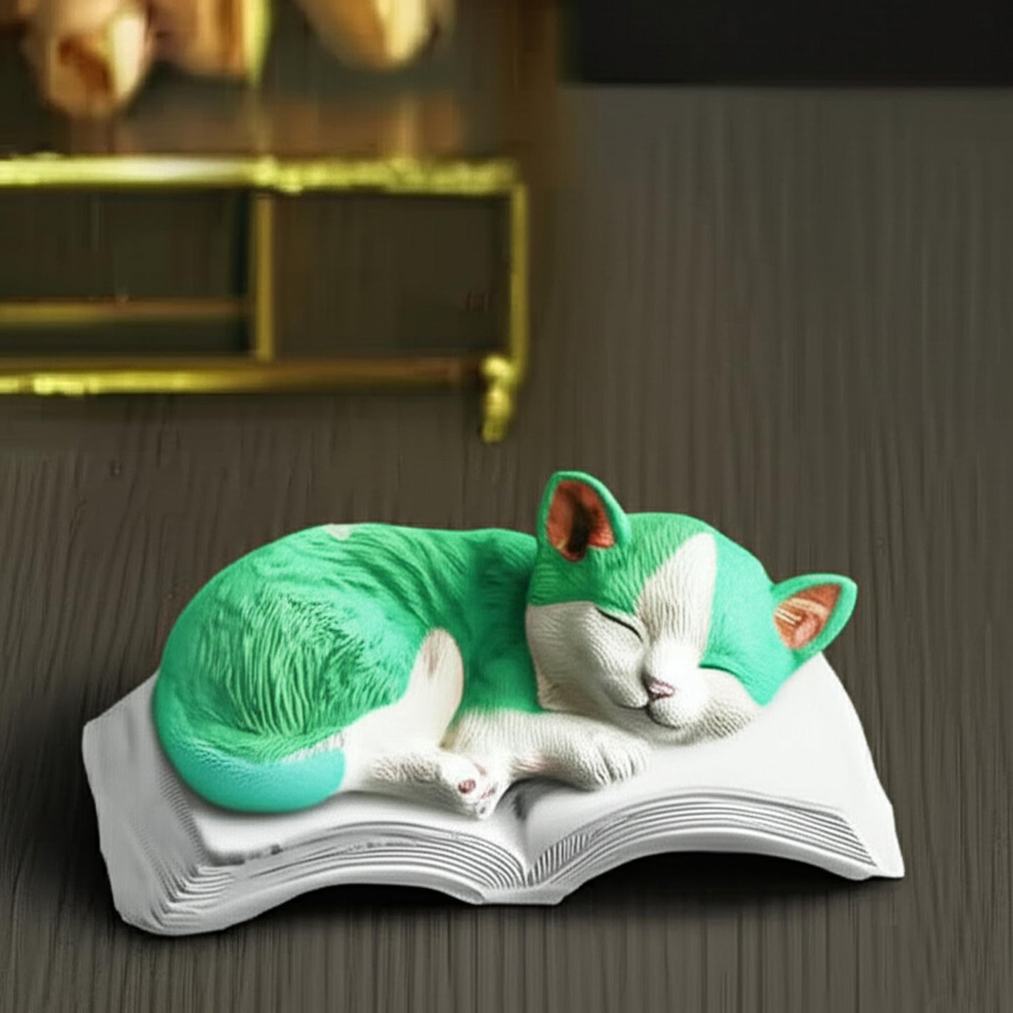 Sleeping Cat Statue on Book, Polyester Sleeping Kitten Sculpture on Book, Sleeping Cat on Book Statue, Cute Cat Figurine on Open Book