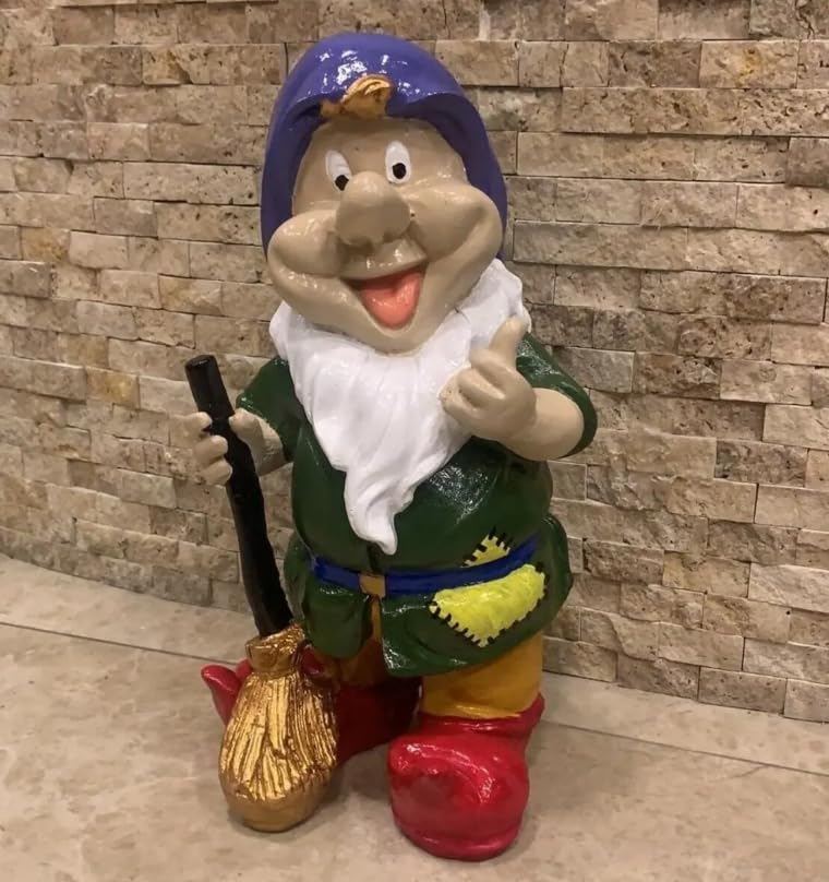 Happy Garden Gnome with Broom for Outdoor Decor, Garden Gnome Statue, Patio Gnome Figure, Gnome Decor, Broom Holding Gnome