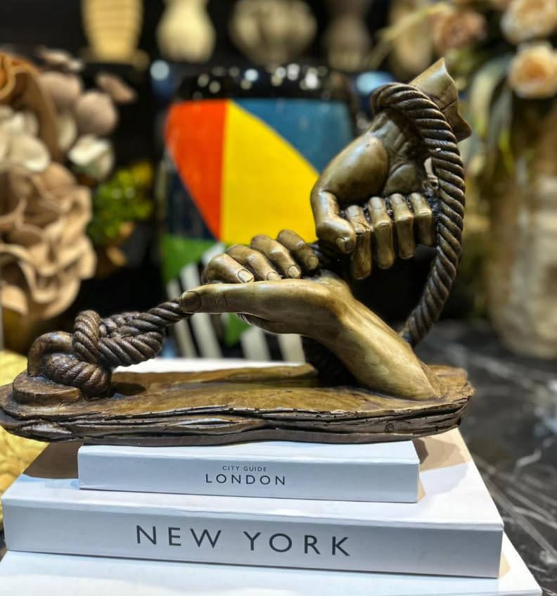 Decorative Hand Wrapped In Rope Sculpture, Hands Wrapping a Rope Figurine, Hand Sculpture Decor, Tug of War Figurine, Artistic Rope Statue, Rope Sculpture