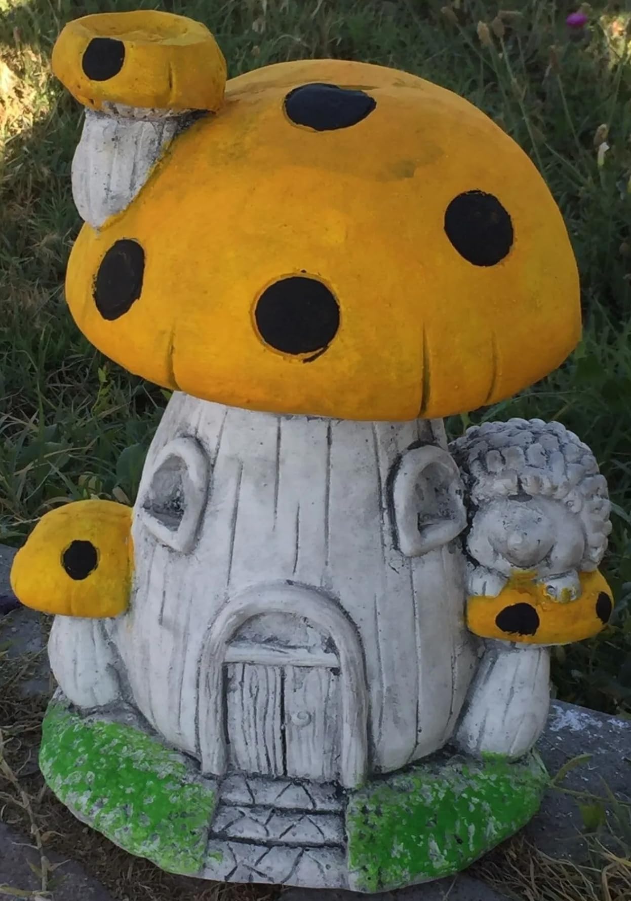 Whimsical Mushroom House Decor with Hedgehog, Toadstool House with Hedgehog, Mushroom Sculpture, Mushroom Statue with Hedgehog