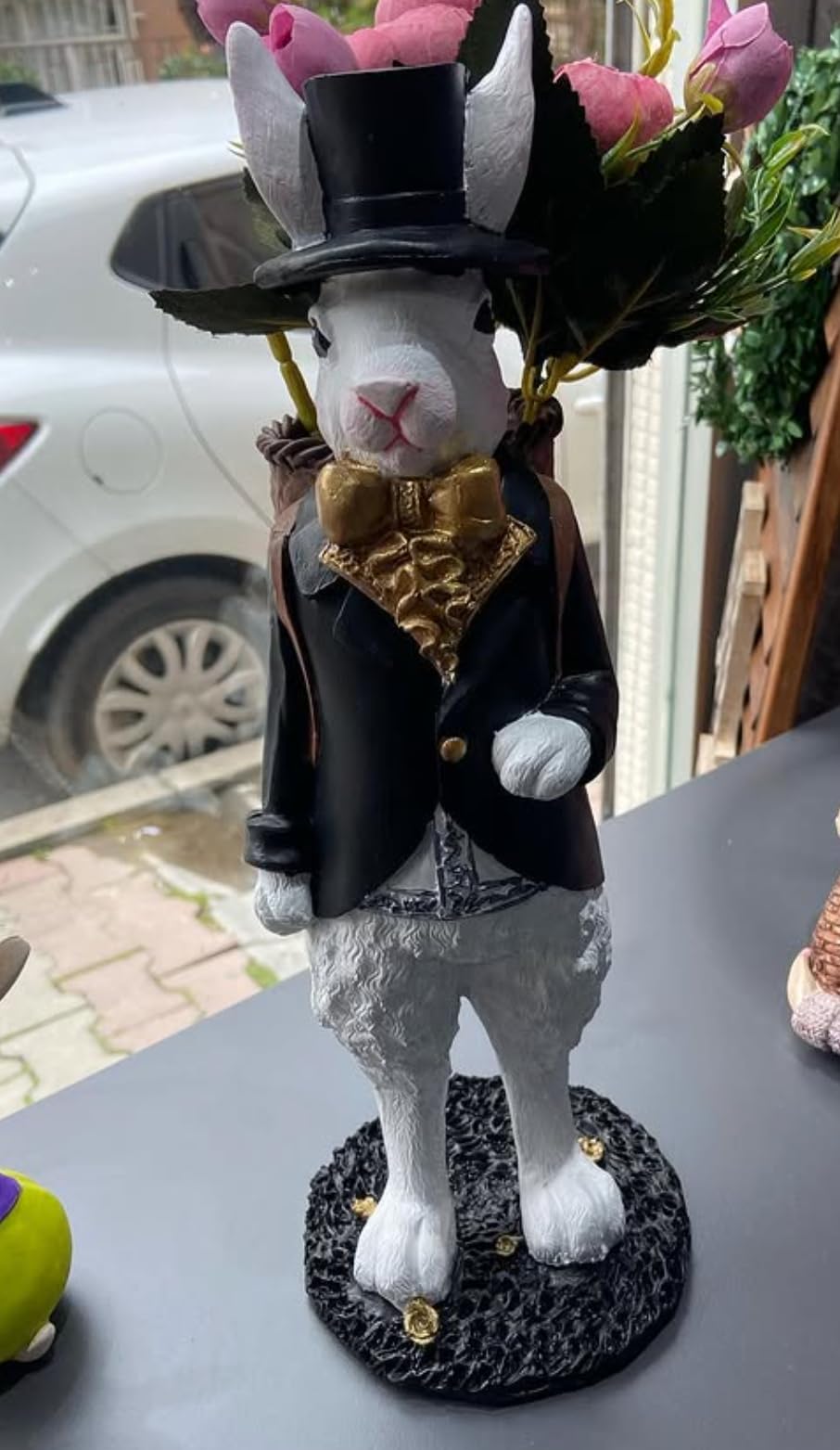 Bunny Figurine with Basket, Rabbit Statue, Rabbit Lover Gift, Unique Bunny Decoration, Rabbit Figurine With Basket, Easter Rabbit Decor, Easter Bunny Decor, Easter Rabbit Statue