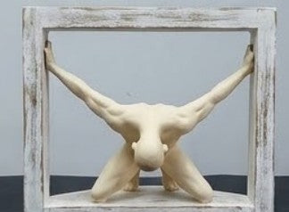 Abstract Man Holding Frame Sculpture, Framed Male Figure Statue, Modern Minimalist Human Sculpture, Abstract Human Sculpture, Human Statue