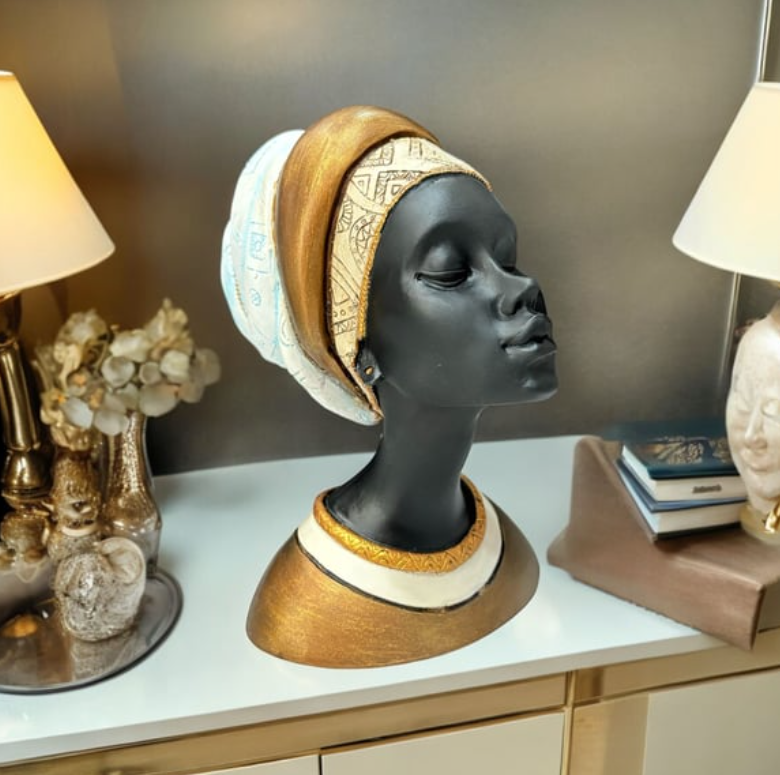 Elegant African Woman Bust Statue, Modern African Woman Statue, Handcrafted African Lady Bust, Decorative African Woman Head Sculpture