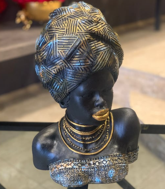 Handcrafted African Woman Statue, Elegant African Lady Bust Statue, Stylish African Woman Statue, Ethnic Home Decor African Woman Statue