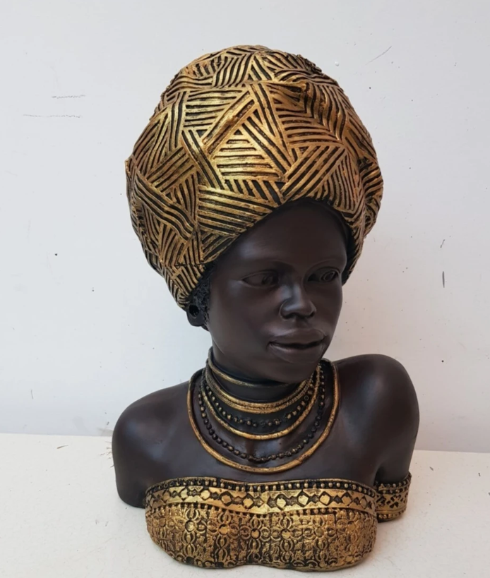 Handcrafted African Woman Statue, Elegant African Lady Bust Statue, Stylish African Woman Statue, Ethnic Home Decor African Woman Statue