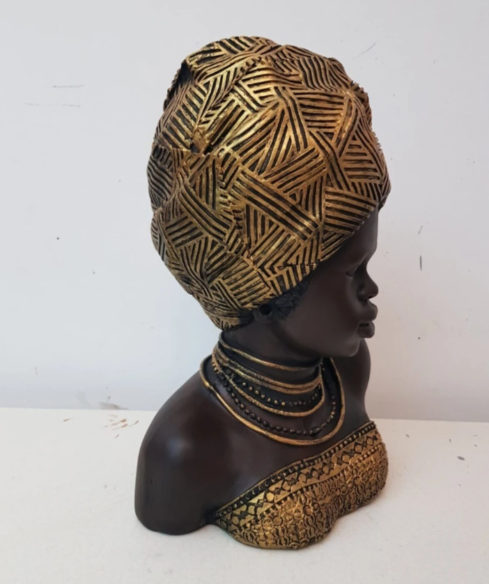 Handcrafted African Woman Statue, Elegant African Lady Bust Statue, Stylish African Woman Statue, Ethnic Home Decor African Woman Statue