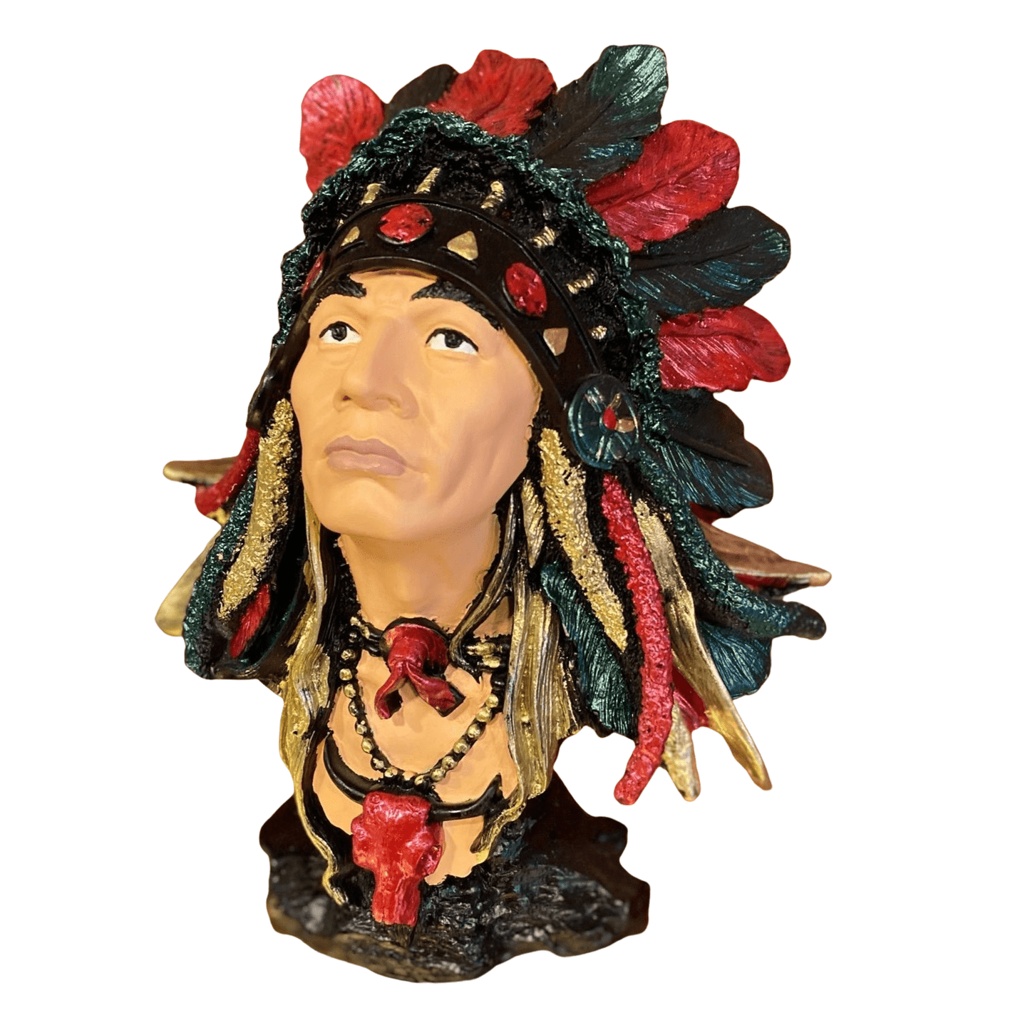 Native American Chief Bust Statue, Polyester Native American Sculpture, Tribal Native American Bust, Ethnic Native American Figurine Bust
