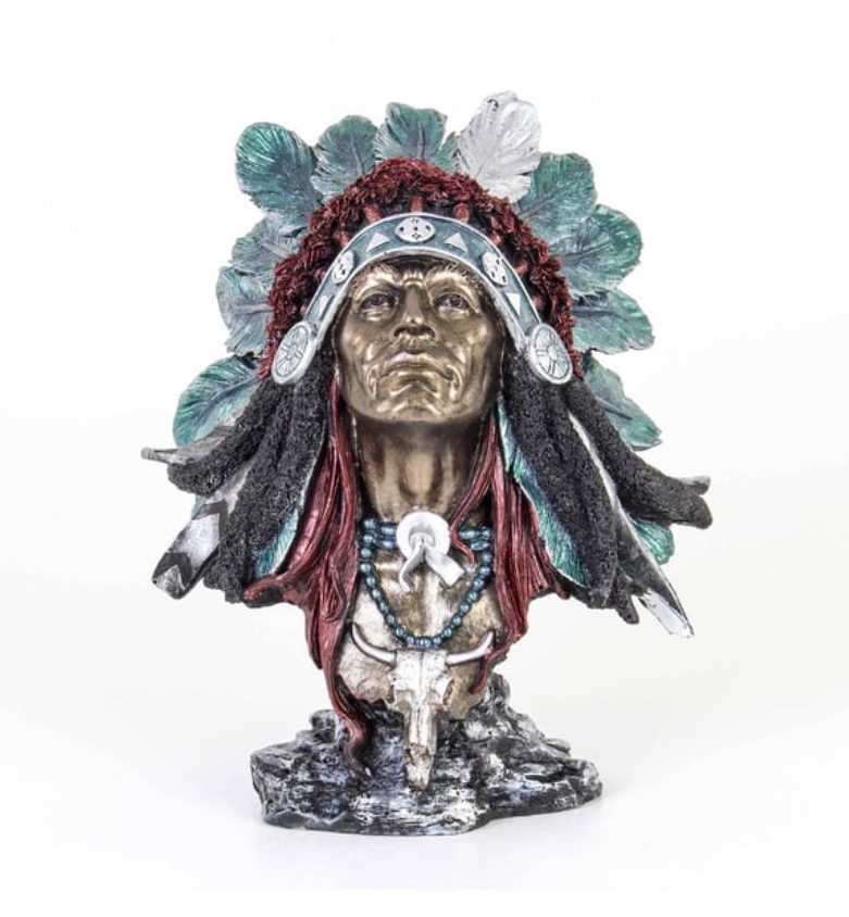 Native American Chief Bust Statue, Polyester Native American Sculpture, Tribal Native American Bust, Ethnic Native American Figurine Bust
