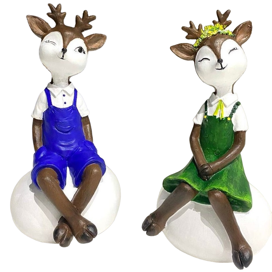 Cute Deer Couple Figurines, Sweet Deer Couple Statue, Romantic Deer Couple Sculpture, Sitting Deer Couple Figurines, Deer Couple Statues