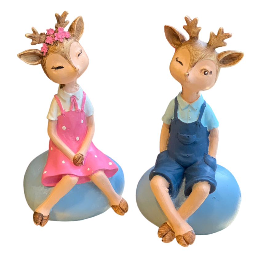 Cute Deer Couple Figurines, Sweet Deer Couple Statue, Romantic Deer Couple Sculpture, Sitting Deer Couple Figurines, Deer Couple Statues