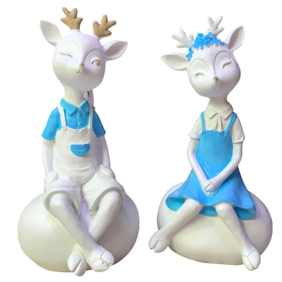 Cute Deer Couple Figurines, Sweet Deer Couple Statue, Romantic Deer Couple Sculpture, Sitting Deer Couple Figurines, Deer Couple Statues