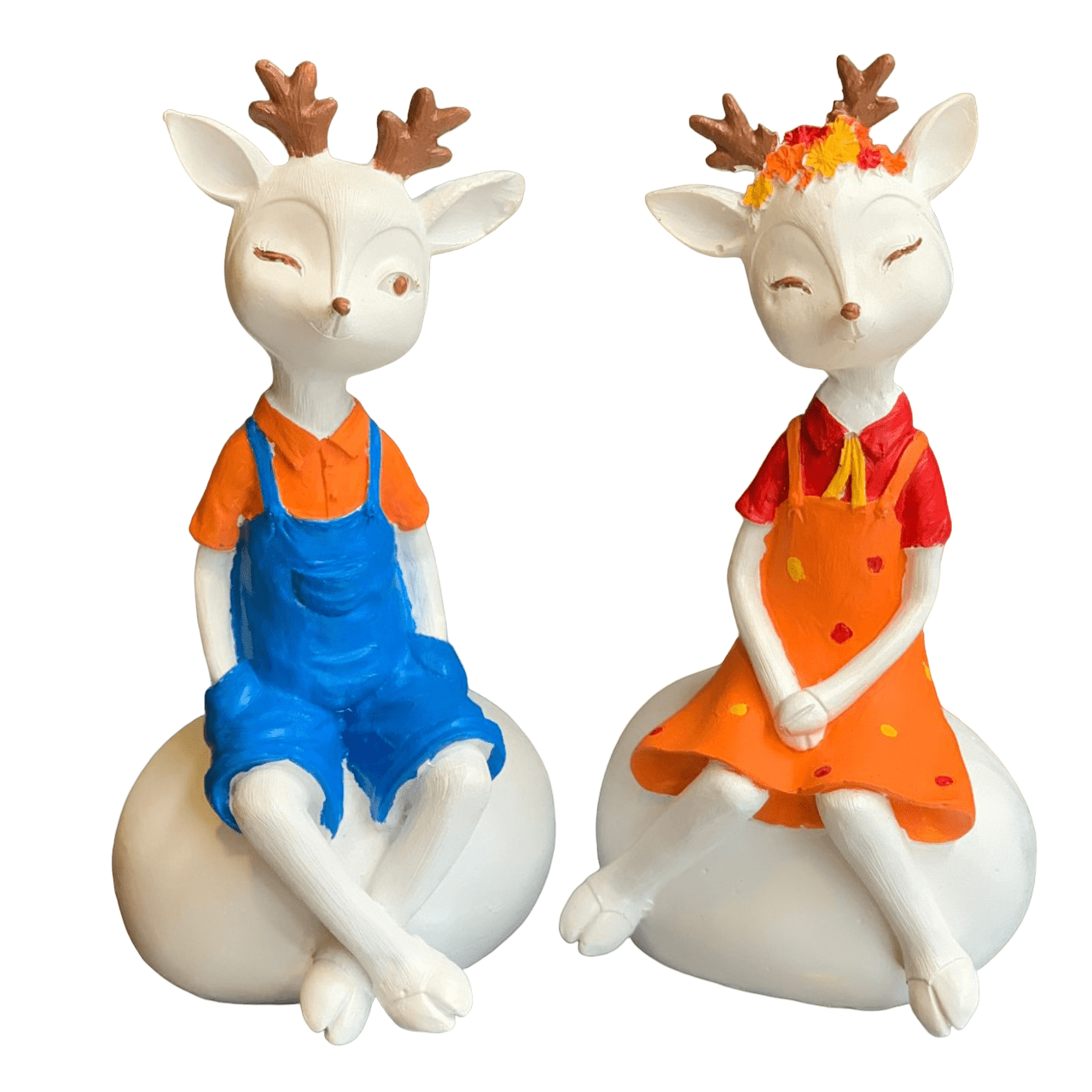 Cute Deer Couple Figurines, Sweet Deer Couple Statue, Romantic Deer Couple Sculpture, Sitting Deer Couple Figurines, Deer Couple Statues