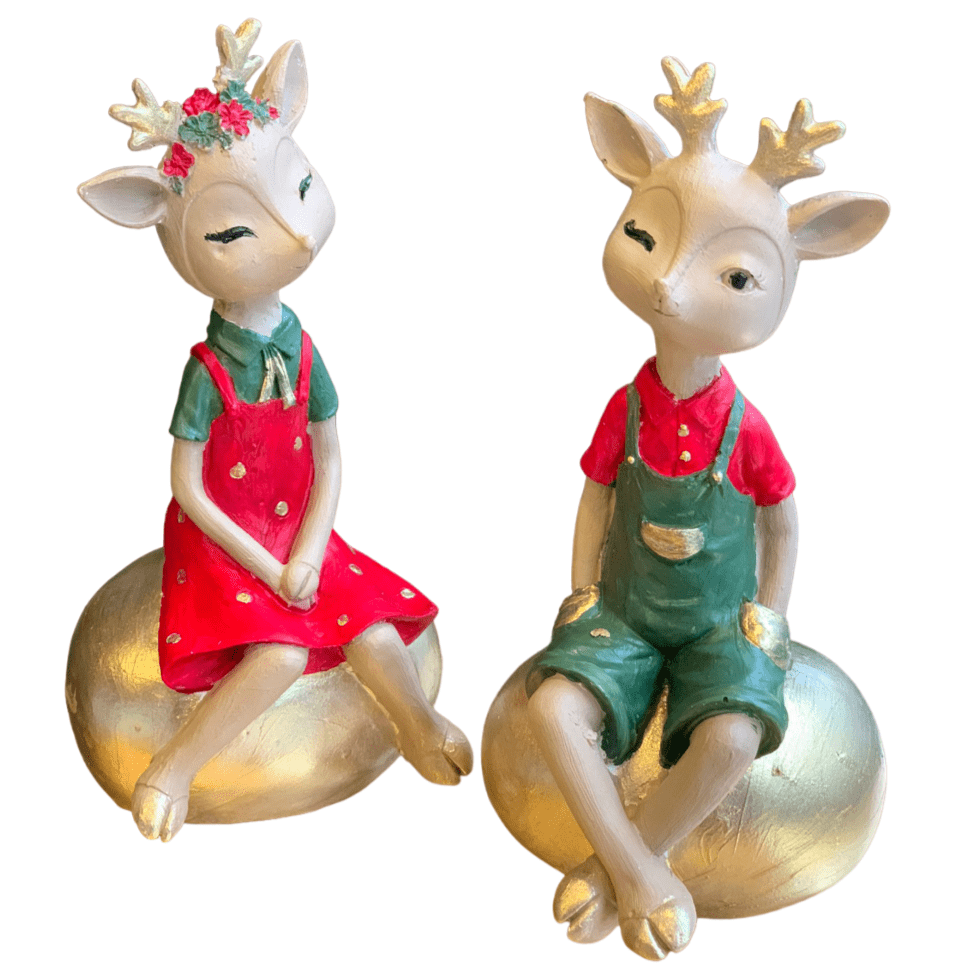 Cute Deer Couple Figurines, Sweet Deer Couple Statue, Romantic Deer Couple Sculpture, Sitting Deer Couple Figurines, Deer Couple Statues