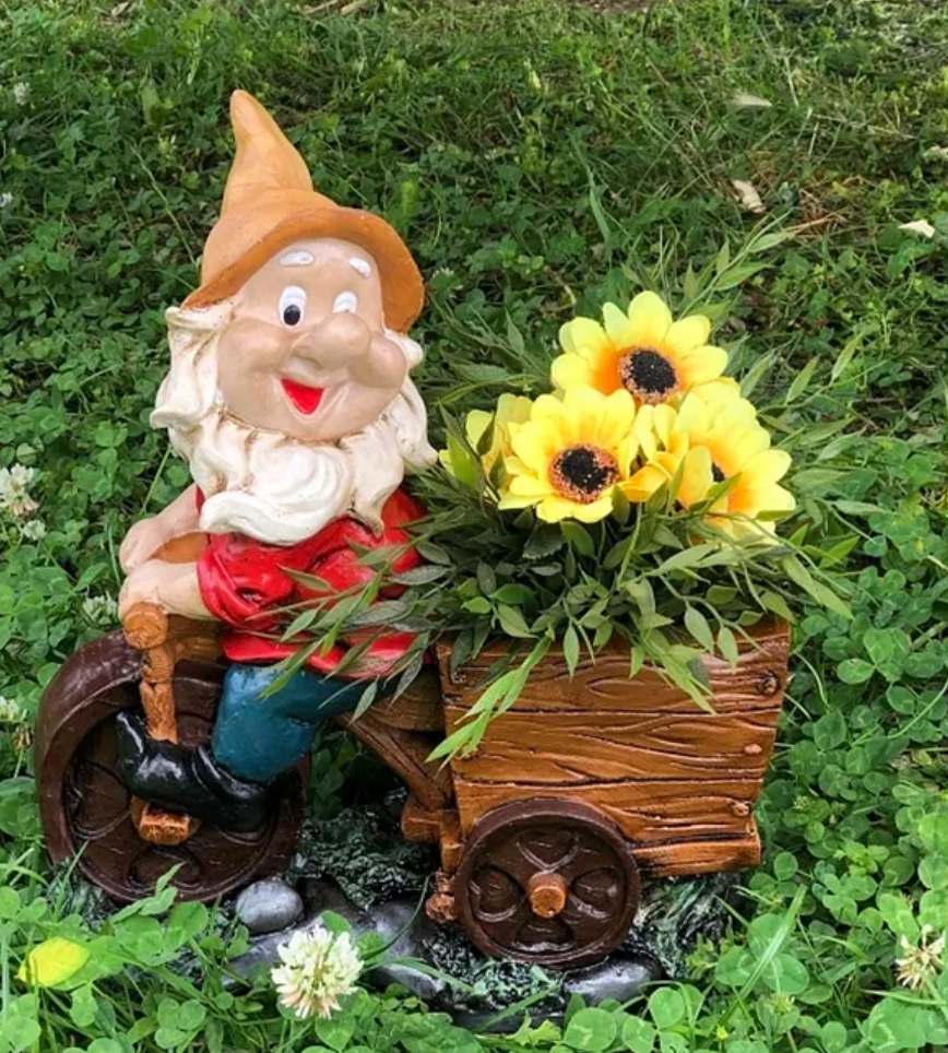 Handmade Gnome Garden Sculpture, Gnome Garden Sculpture, Garden Gnome Figurine, Decorative Gnome Garden Statue, Bicycle Gnome Garden Statue