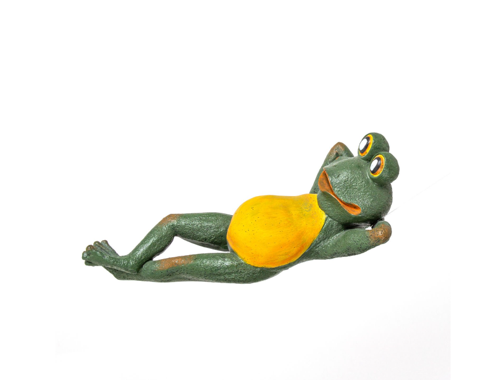 Lying Frog Statue in Swimsuit, Relaxing Frog Figurine, Frog Poolside Statue, Lying Frog Garden Decor, Frog Lounge Statue, Frog Sculpture