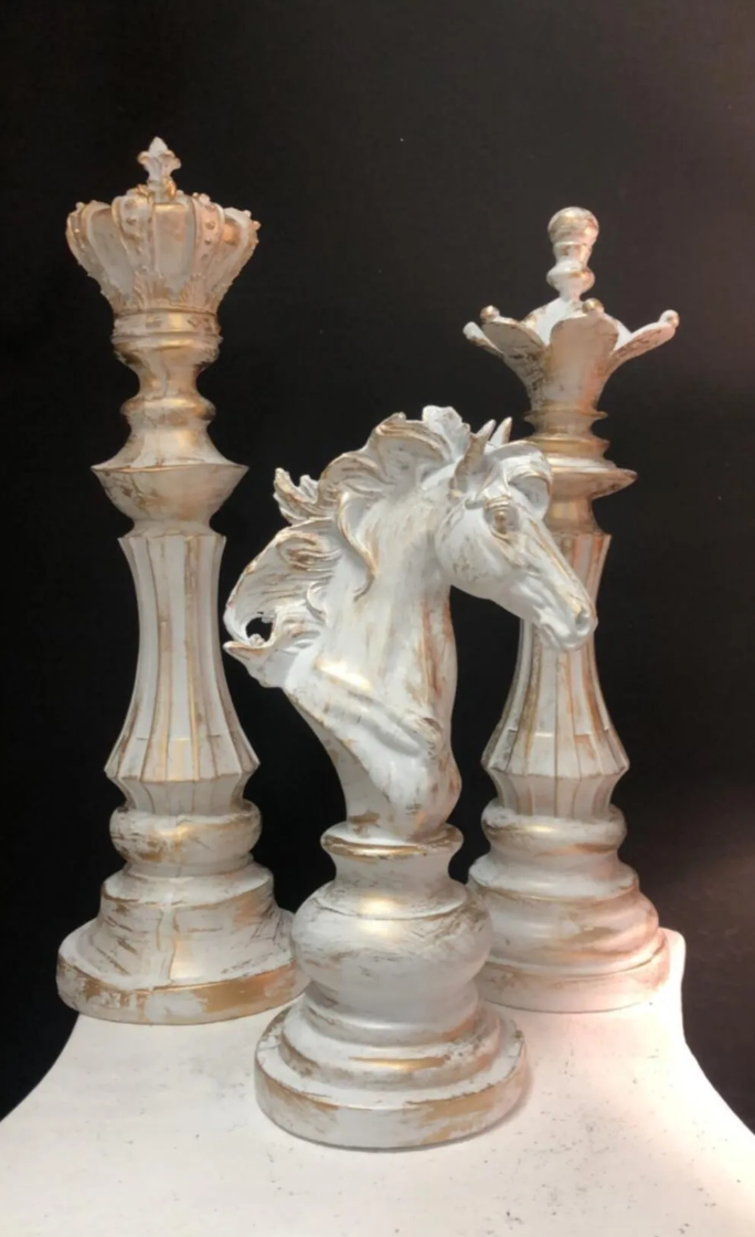 Chess Statues Set of 3, Chess Art Sculptures, Decorative Chess Statues, Chess Sculpture, Chess Lover Gift Set, Chess Decor, Chess Statue, Chess Decor, Chess Objects
