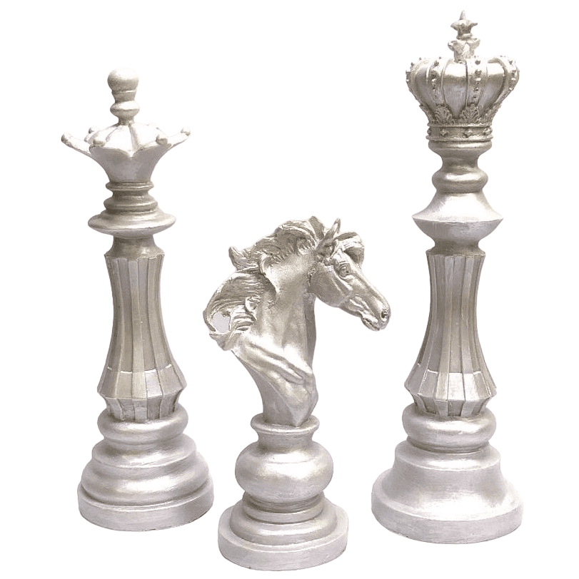 Chess Statues Set of 3, Chess Art Sculptures, Decorative Chess Statues, Chess Sculpture, Chess Lover Gift Set, Chess Decor, Chess Statue, Chess Decor, Chess Objects