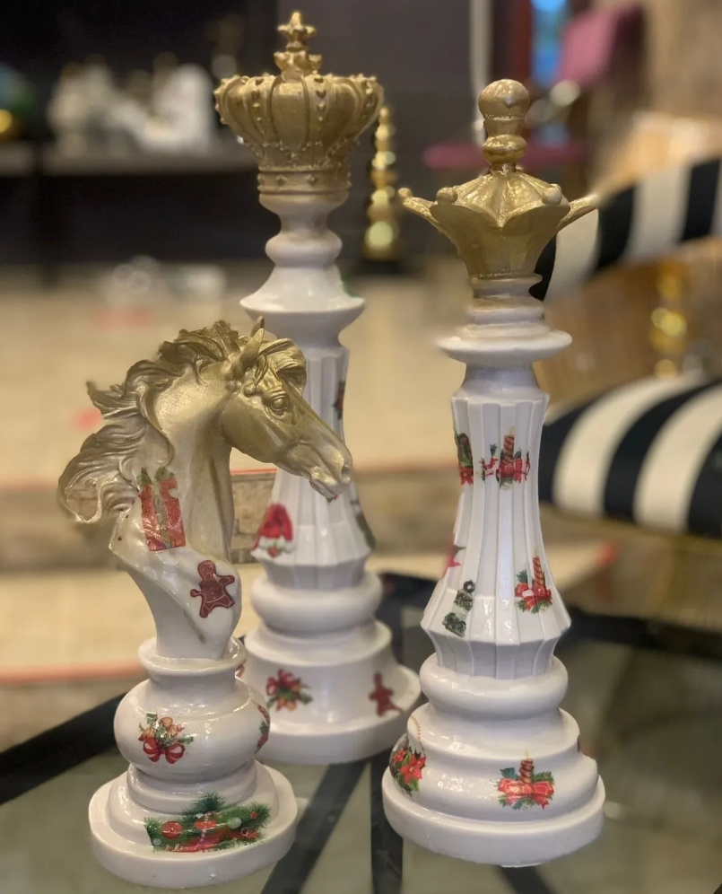 Chess Statues Set of 3, Chess Art Sculptures, Decorative Chess Statues, Chess Sculpture, Chess Lover Gift Set, Chess Decor, Chess Statue, Chess Decor, Chess Objects