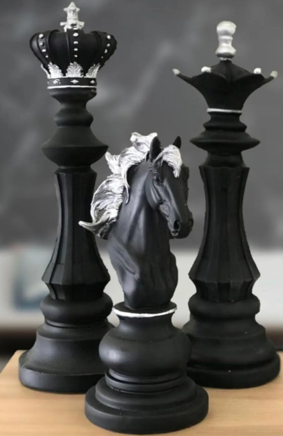Chess Statues Set of 3, Chess Art Sculptures, Decorative Chess Statues, Chess Sculpture, Chess Lover Gift Set, Chess Decor, Chess Statue, Chess Decor, Chess Objects