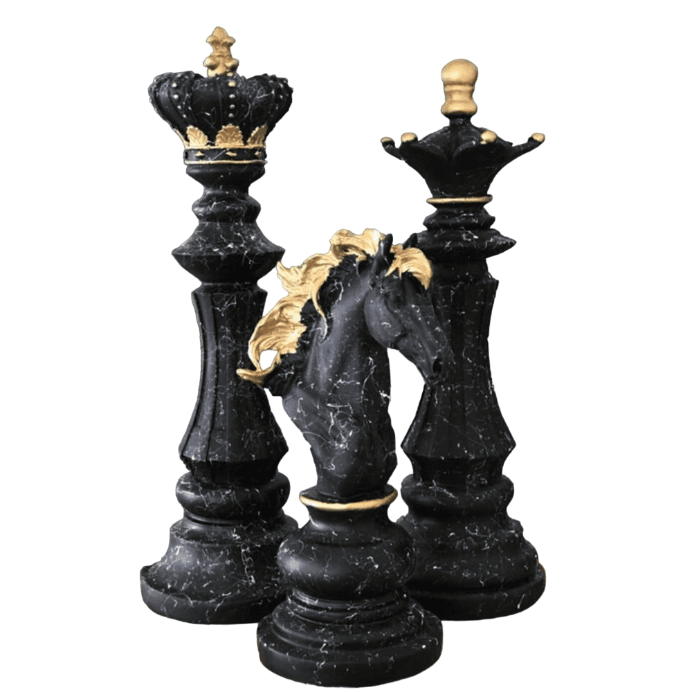 Chess Statues Set of 3, Chess Art Sculptures, Decorative Chess Statues, Chess Sculpture, Chess Lover Gift Set, Chess Decor, Chess Statue, Chess Decor, Chess Objects