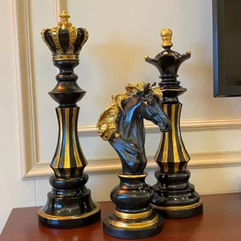 Chess Statues Set of 3, Chess Art Sculptures, Decorative Chess Statues, Chess Sculpture, Chess Lover Gift Set, Chess Decor, Chess Statue, Chess Decor, Chess Objects