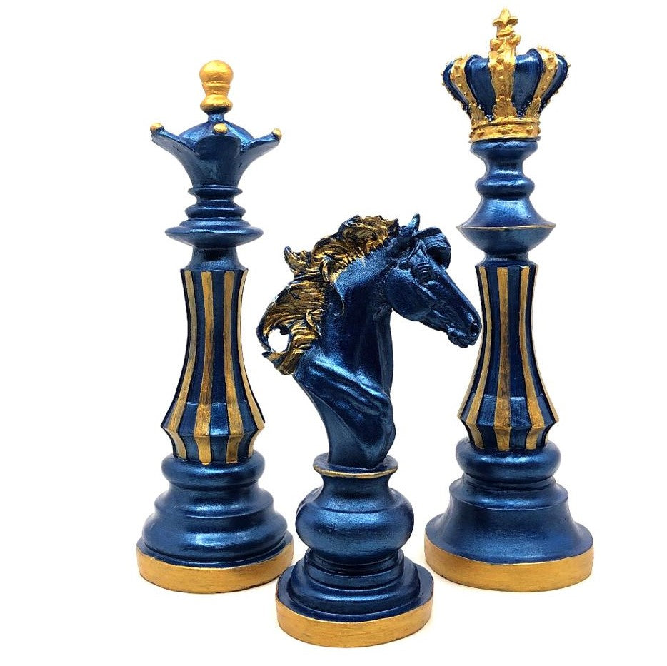 Chess Statues Set of 3, Chess Art Sculptures, Decorative Chess Statues, Chess Sculpture, Chess Lover Gift Set, Chess Decor, Chess Statue, Chess Decor, Chess Objects