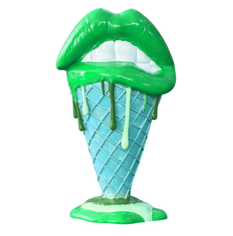 Handmade 3D Lips Statue, Modern Lips Ice Cream Sculpture, Colorful Pop Art Decor