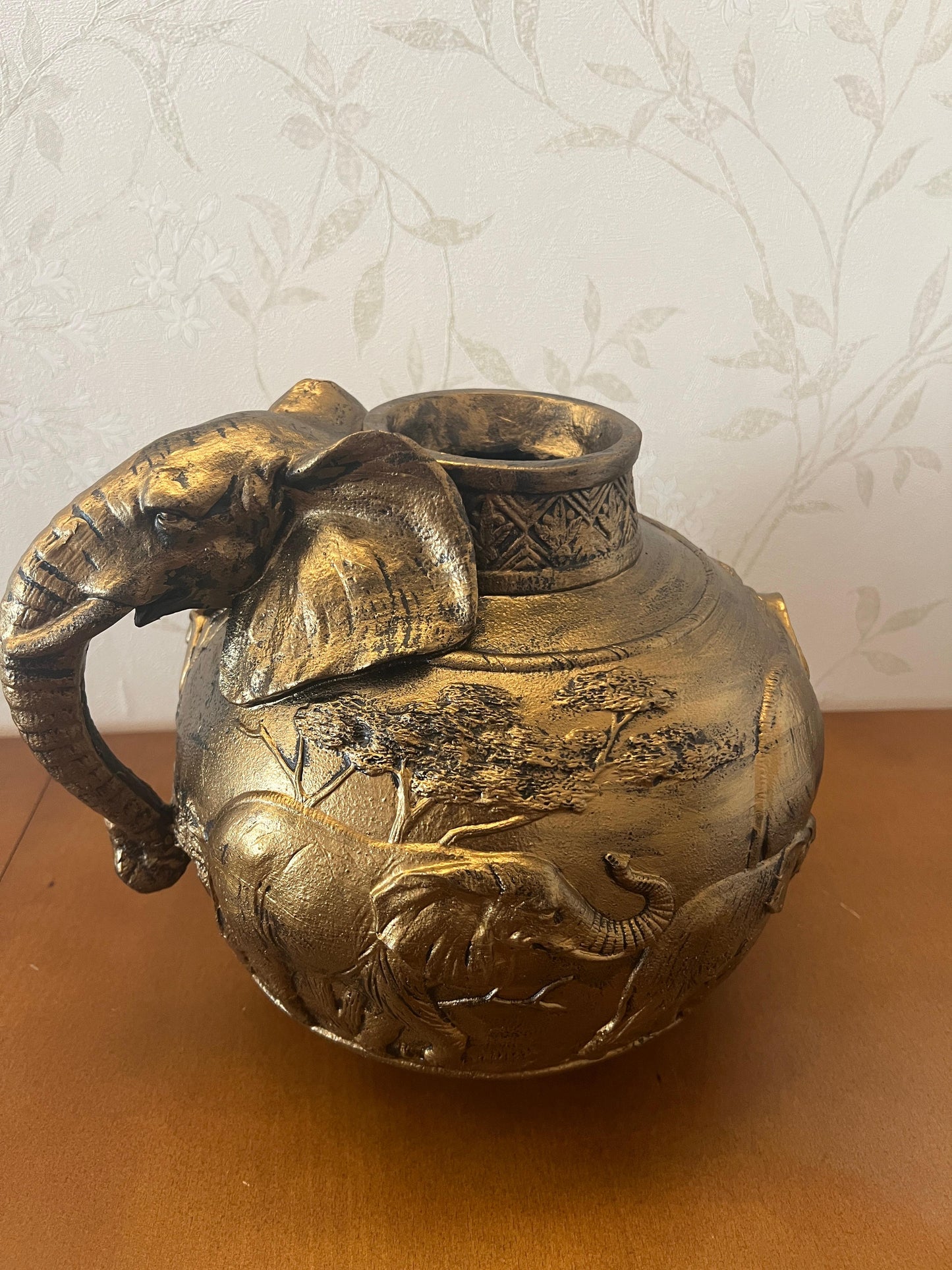 Elephant Vase, Handcrafted Safari Decor, Wildlife Art Decor, Elephant Handle Vase, Exotic Home Decor, Elephant Vase Decor, African Vase, Wildlife Vase
