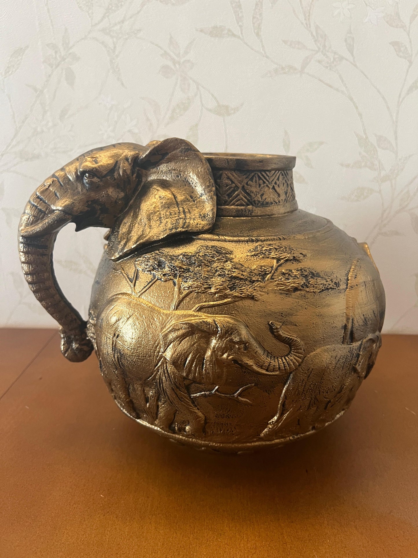 Elephant Vase, Handcrafted Safari Decor, Wildlife Art Decor, Elephant Handle Vase, Exotic Home Decor, Elephant Vase Decor, African Vase, Wildlife Vase